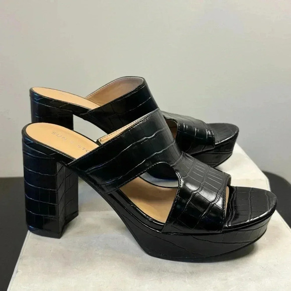 Şun and Stone Dariaa Womens Faux Leather Cut-Out Mule Sandals size 10 black - Picture 7 of 14